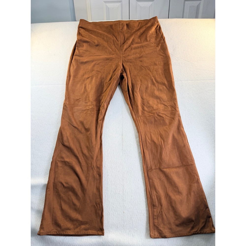 American Eagle Faux Suede Flare Pants XL Brown High Rise Pull On Bell Bottoms